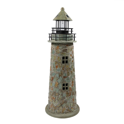 SUNNYDAZE DECOR  Sunnydaze 25 In Resin And Cobblestone Solar Led Lighthouse Nautical Statue