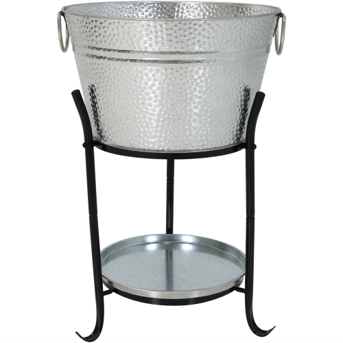 Sunnydaze Pebbled Stainless Steel Ice Bucket Cooler with Stand and Tray