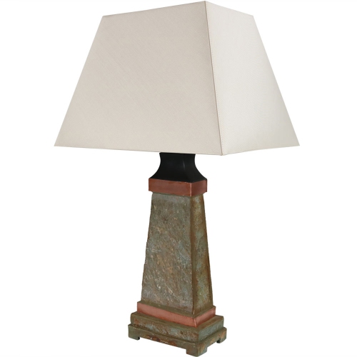 Sunnydaze 30 in Indoor/Outdoor Copper Trimmed Slate Table Lamp with Shade