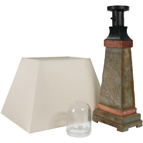 Sunnydaze 30 in Indoor/Outdoor Copper Trimmed Slate Table Lamp with Shade