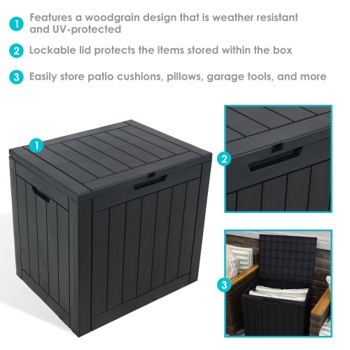 Sunnydaze 32 gal Faux Wood Plastic Outdoor Storage Box - Phantom Gray