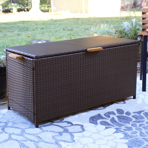 Sunnydaze Resin Wicker Indoor/Outdoor Storage Deck Box with Handles - Brown