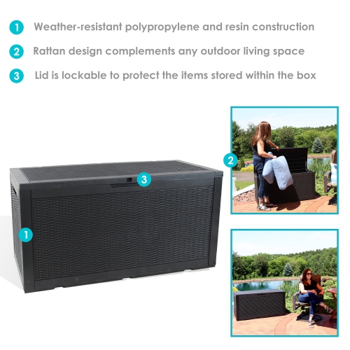 Sunnydaze 100 gal Faux Rattan Patio Storage Box with Handles - Phantom Gray