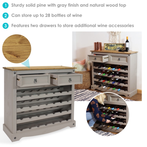 Sunnydaze 28-Bottle Solid Pine Freestanding Wine Rack - Gray - 34.5"