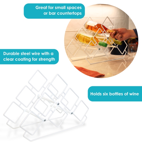 Sunnydaze 6-Bottle Steel Wire Triangular Tabletop Wine Rack - White