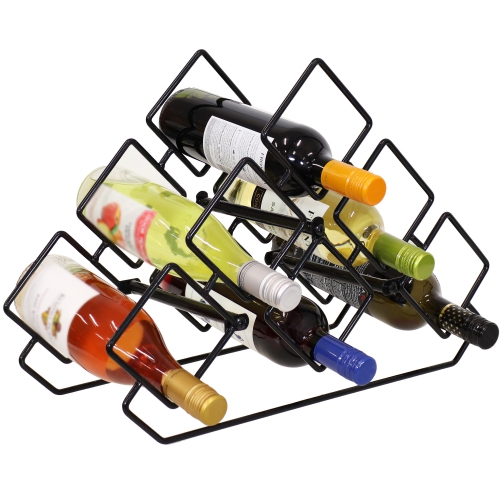 Sunnydaze 6-Bottle Steel Wire Triangular Tabletop Wine Rack - Black