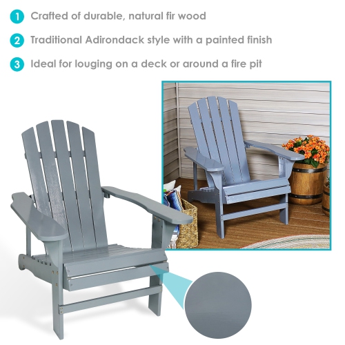 Sunnydaze Coastal Bliss Fir Wood Adirondack Chair - Gray