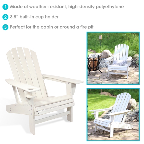 Sunnydaze Lake Style Adirondack Chair with Cup Holder - White
