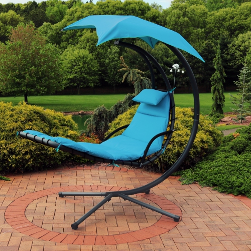 Sunnydaze Floating Lounge Chair and Umbrella/Curved Stand - Set of 2