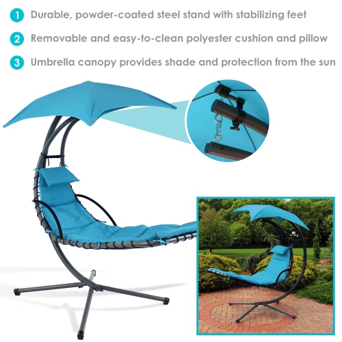 Sunnydaze Floating Lounge Chair with Umbrella and Curved Steel Stand