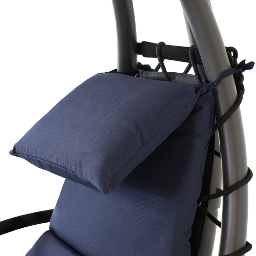 Sunnydaze Floating Lounge Chair with Umbrella and Curved Steel Stand - Navy