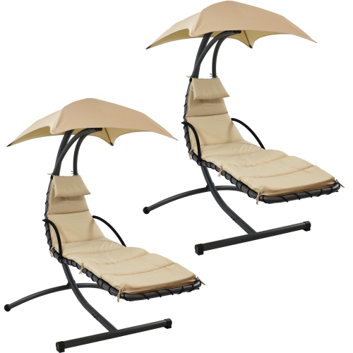 Sunnydaze Floating Lounge Chair with Canopy Arc Stand Beige