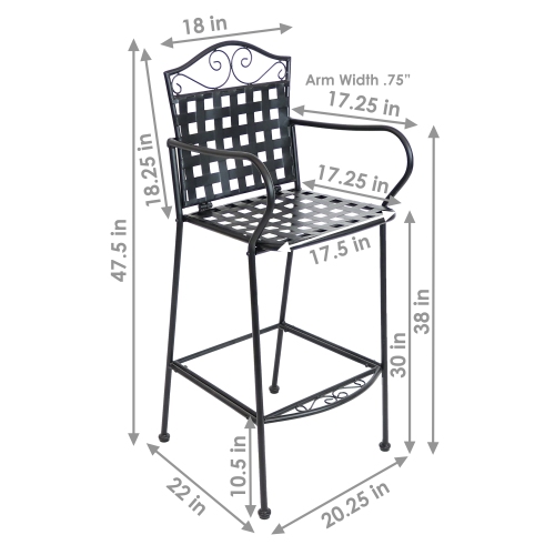 Sunnydaze Scrolling Wrought Iron Patio Dining Bar Chairs - Black - Set of 2