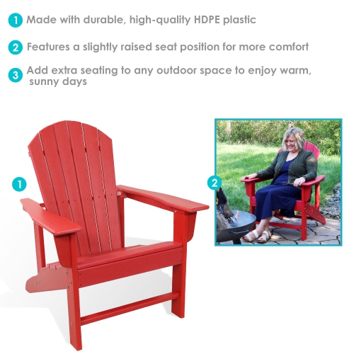 Sunnydaze Upright HDPE Raised Outdoor Adirondack Chair - Red