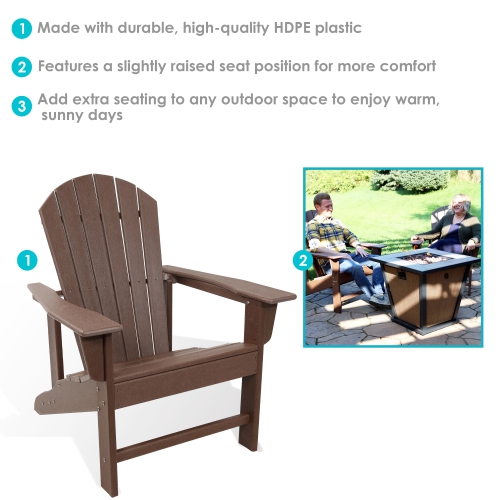 Sunnydaze Upright HDPE Raised Outdoor Adirondack Chair - Brown