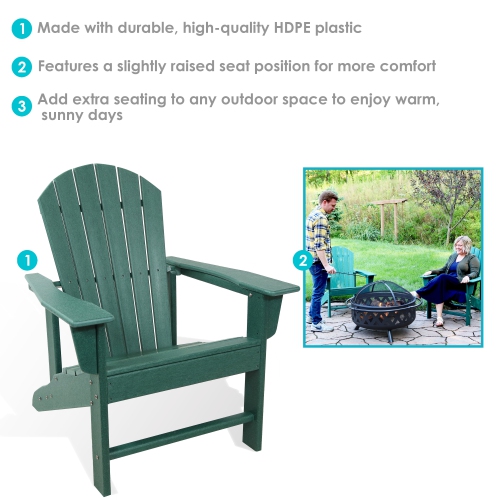Sunnydaze Upright HDPE Raised Outdoor Adirondack Chair - Green