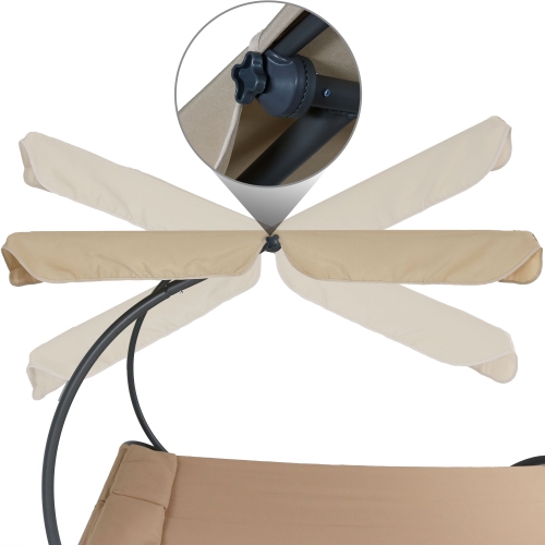 Sunnydaze Modern Fabric Double Chaise Lounge Bed with Canopy - Beige