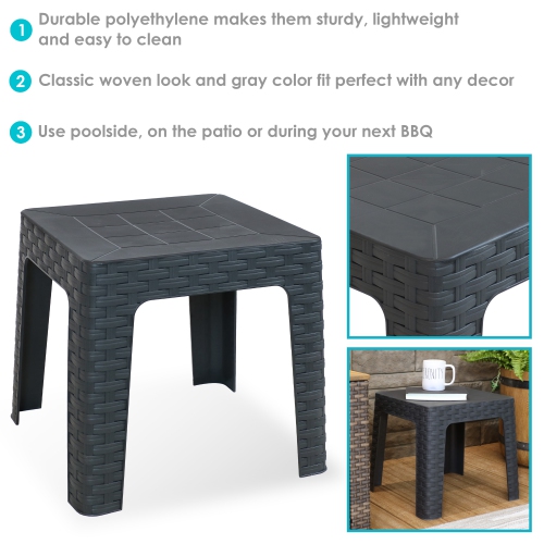 Sunnydaze 18.5 in Plastic Square Patio Side Table - Gray