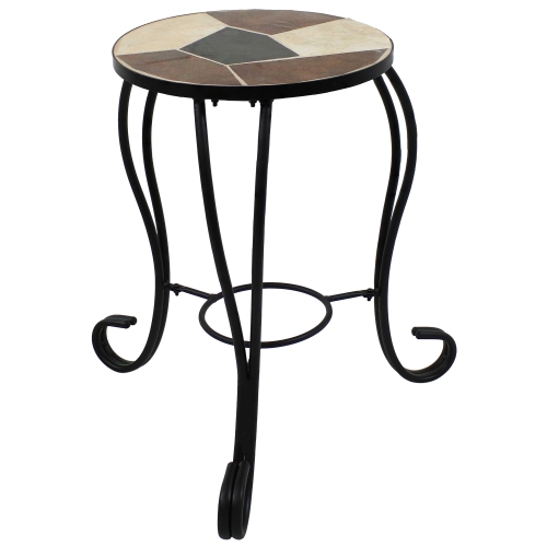 SUNNYDAZE DECOR  Sunnydaze 12.75 In Mosaic Ceramic Tile Round Patio Side Table Plant Stand