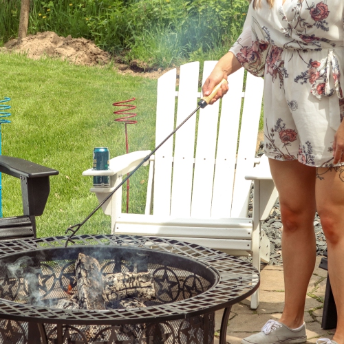 Sunnydaze 32 in Steel Outdoor Fire Pit Poker with Hook and Wooden Handle