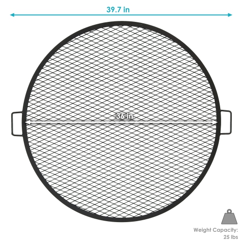 Sunnydaze 36 in Round Steel X-Mark Fire Pit Cooking Grill with Handles