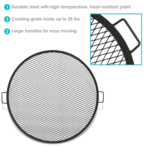Sunnydaze 36 in Round Steel X-Mark Fire Pit Cooking Grill with Handles