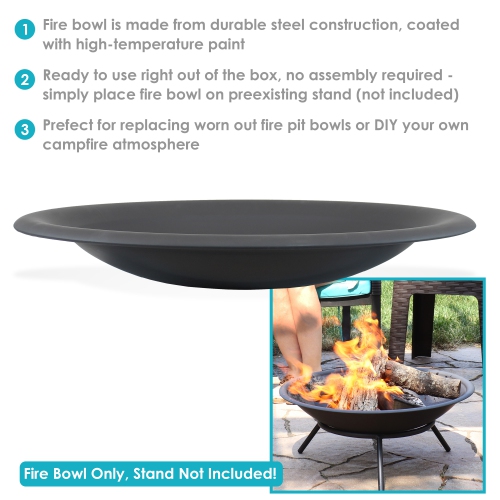 Sunnydaze 33 in Classic Elegance Steel Replacement Fire Pit Bowl - Black