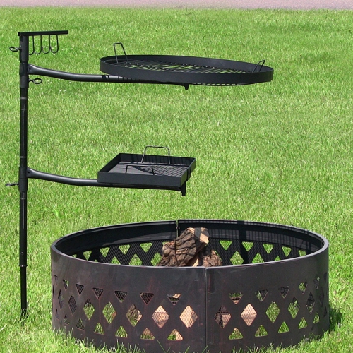 Sunnydaze Steel Fire Pit Cooking Grill Swivel Set with Stand/Ground Stake
