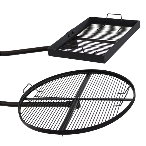 Sunnydaze Steel Fire Pit Cooking Grill Swivel Set with Stand/Ground Stake
