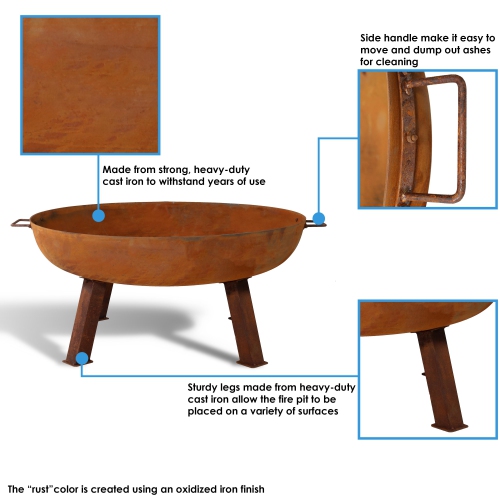 Sunnydaze 24 in Small Rustic Cast Iron Fire Pit Bowl with Stand