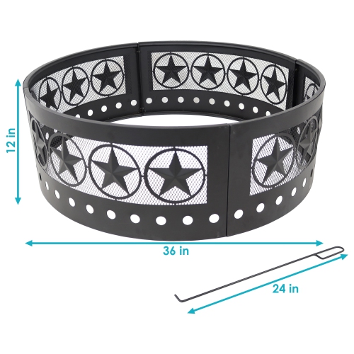 Sunnydaze 36 in Four-Star Cut-Out Wood Burning Fire Pit Ring with Poker