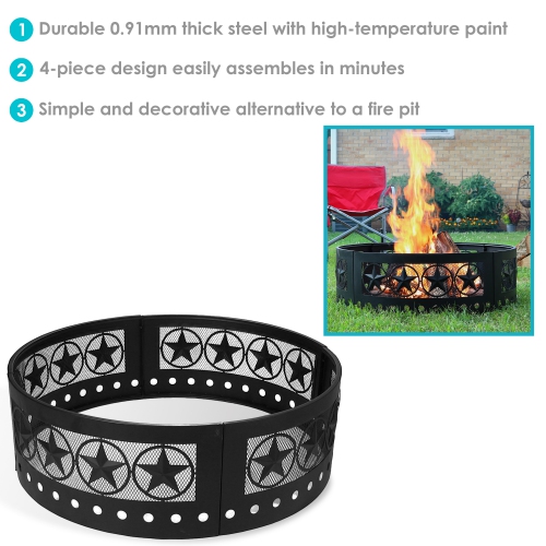 Sunnydaze 36 in Four-Star Cut-Out Wood Burning Fire Pit Ring with Poker