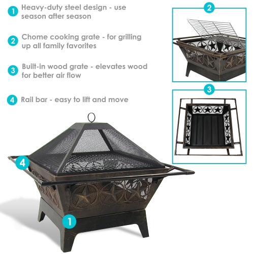 Sunnydaze 32 in Northern Galaxy Steel Fire Pit with Grate, Screen and Poker