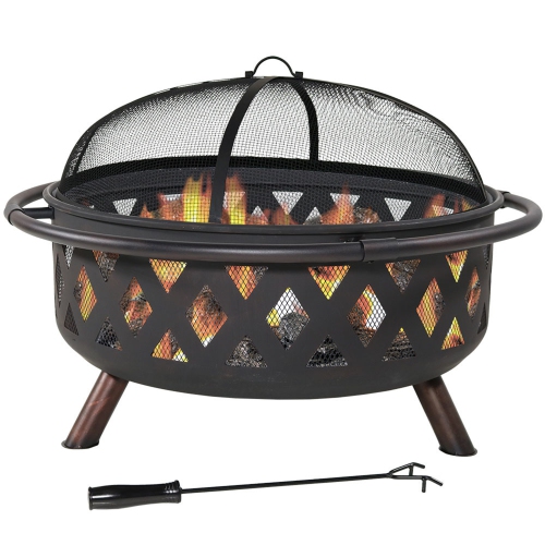 Sunnydaze 36 in Crossweave Steel Fire Pit with Screen, Poker, and Cover