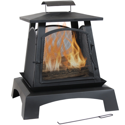 SUNNYDAZE DECOR  Sunnydaze 32 In Pagoda Style Steel Fire Pit With Log Grate And Poker Great quality and very elegant looking