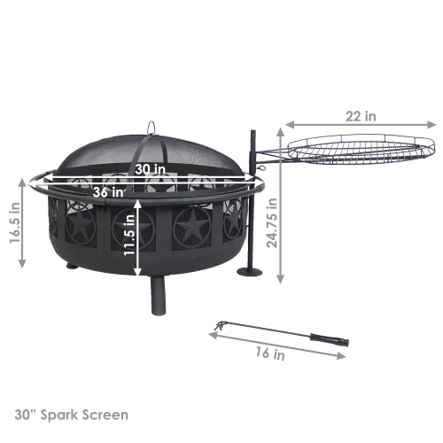 Sunnydaze 30 in All Star Steel Fire Pit with Cooking Grate and Spark Screen