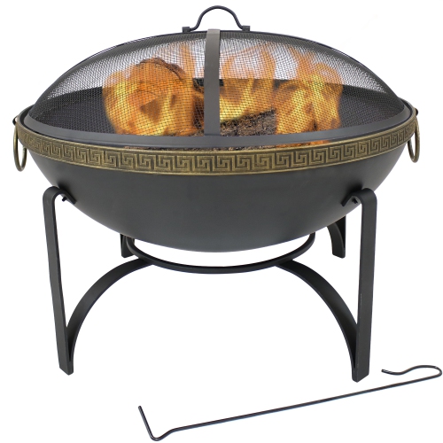 Sunnydaze 26 in Contemporary Steel Fire Bowl with Handles and Spark Screen