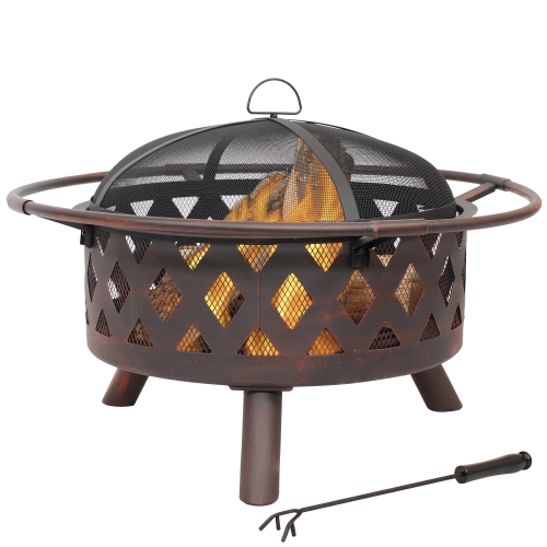 SUNNYDAZE DECOR  Sunnydaze 30 In Crossweave Steel Fire Pit With Screen And Poker