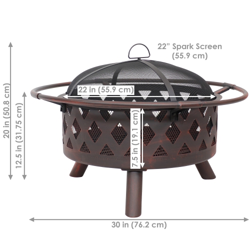 Sunnydaze 30 in Crossweave Steel Fire Pit with Screen and Poker