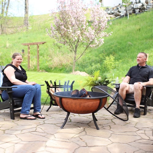 Foyer en acier Sunnydaze 32 po avec grillage, grille et tisonnier - cuivre