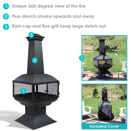 Sunnydaze Steel Wood Burning 360-View Chiminea with Log Grate/Poker - 57 in