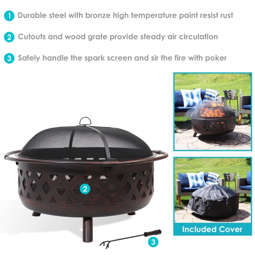 Sunnydaze 36 in Crossweave Steel Fire Pit with Screen and Poker