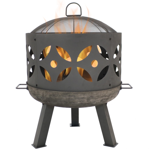 Sunnydaze 26 in Retro Cast Iron Fire Pit with Spark Screen