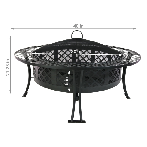 Sunnydaze 40 in Diamond Weave Steel Fire Pit with Spark Screen and Poker