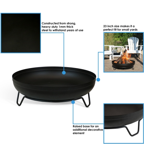 Sunnydaze 23 in Steel Wood-Burning Fire Pit Bowl with Stand - Black