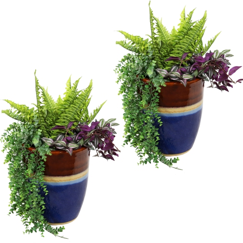 Sunnydaze Captivating Vista Ceramic Planter - 11.5" - Beachcomber - 2 pk