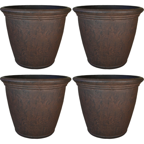 SUNNYDAZE DECOR  Sunnydaze 15.25 In Anjelica Unbreakable Polyresin Planter - Rust - Set Of 4