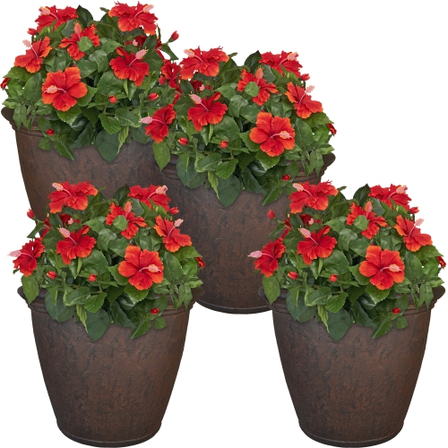 Sunnydaze 24 in Anjelica Unbreakable Polyresin Planter - Rust - Set of 4