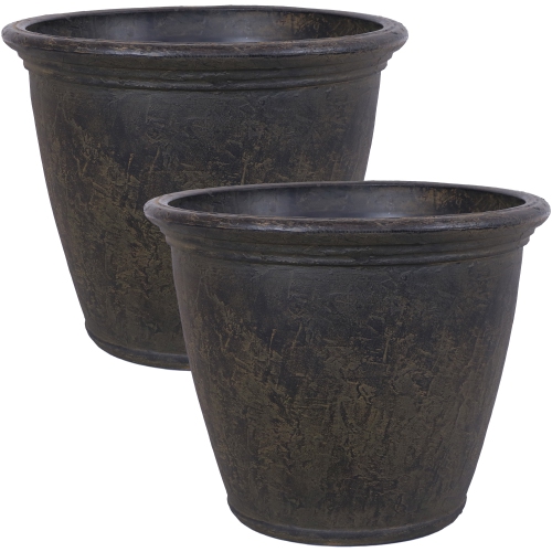 SUNNYDAZE DECOR  Sunnydaze 24 In Anjelica Unbreakable Polyresin Planter - Sable - Set Of 2