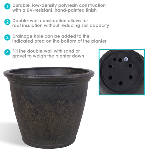 Sunnydaze 24 in Anjelica Unbreakable Polyresin Planter - Sable - Set of 2
